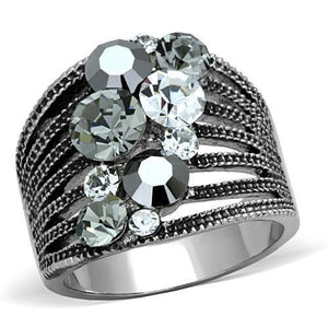 TK1521 - High polished (no plating) Stainless Steel Ring with Top Grade Crystal  in Black Diamond - Joyeria Lady