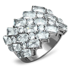 TK1522 - High polished (no plating) Stainless Steel Ring with AAA Grade CZ  in Clear - Joyeria Lady