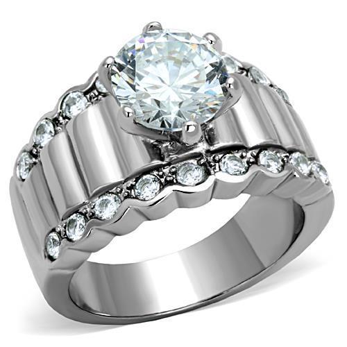 TK1524 - High polished (no plating) Stainless Steel Ring with AAA Grade CZ  in Clear - Joyeria Lady