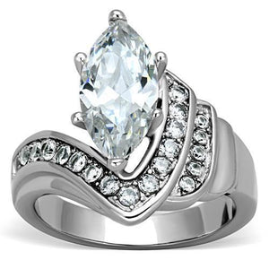 TK1526 - High polished (no plating) Stainless Steel Ring with AAA Grade CZ  in Clear - Joyeria Lady