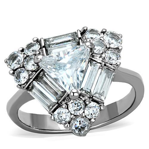 TK1527 - High polished (no plating) Stainless Steel Ring with AAA Grade CZ  in Clear - Joyeria Lady