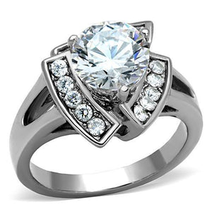 TK1528 - High polished (no plating) Stainless Steel Ring with AAA Grade CZ  in Clear - Joyeria Lady