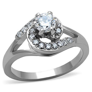 TK1529 - High polished (no plating) Stainless Steel Ring with AAA Grade CZ  in Clear - Joyeria Lady