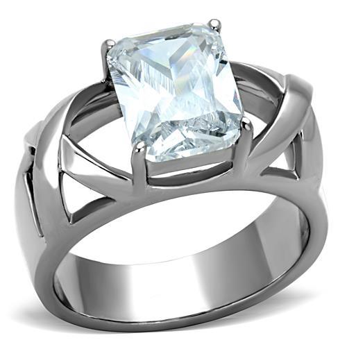 TK1530 - High polished (no plating) Stainless Steel Ring with AAA Grade CZ  in Clear - Joyeria Lady