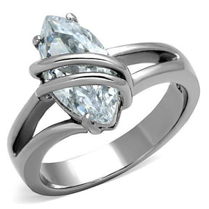 TK1531 - High polished (no plating) Stainless Steel Ring with AAA Grade CZ  in Clear - Joyeria Lady