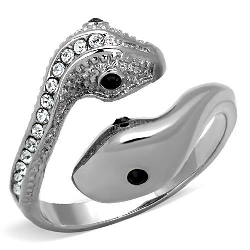 TK1532 - High polished (no plating) Stainless Steel Ring with Top Grade Crystal  in Jet - Joyeria Lady