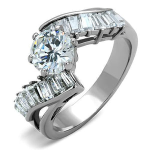TK1533 - High polished (no plating) Stainless Steel Ring with AAA Grade CZ  in Clear - Joyeria Lady