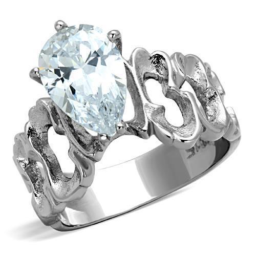 TK1534 - High polished (no plating) Stainless Steel Ring with AAA Grade CZ  in Clear - Joyeria Lady