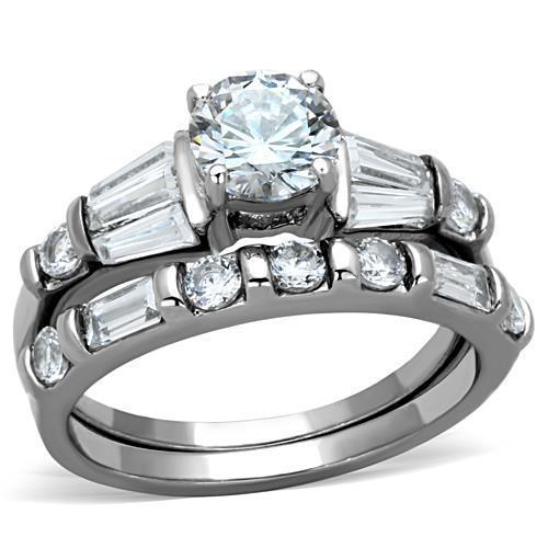 TK1535 - High polished (no plating) Stainless Steel Ring with AAA Grade CZ  in Clear - Joyeria Lady