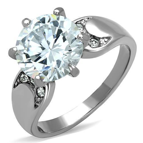 TK1536 - High polished (no plating) Stainless Steel Ring with AAA Grade CZ  in Clear - Joyeria Lady