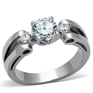 TK1537 - High polished (no plating) Stainless Steel Ring with AAA Grade CZ  in Clear - Joyeria Lady