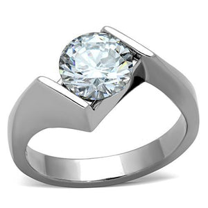TK1538 - High polished (no plating) Stainless Steel Ring with AAA Grade CZ  in Clear - Joyeria Lady