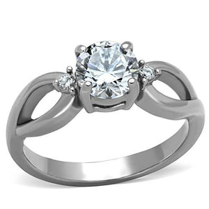 TK1539 - High polished (no plating) Stainless Steel Ring with AAA Grade CZ  in Clear - Joyeria Lady