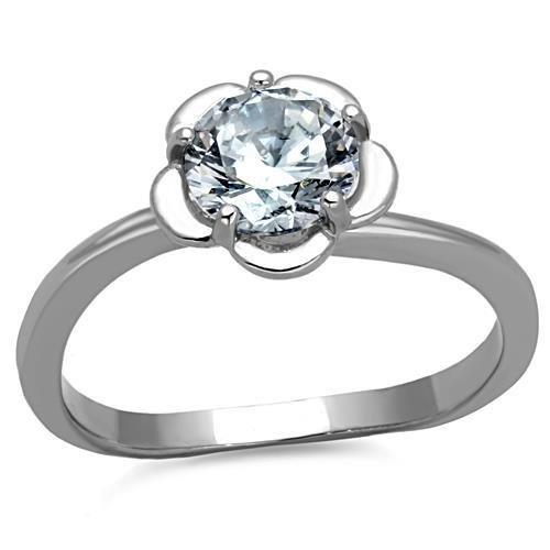 TK1540 - High polished (no plating) Stainless Steel Ring with AAA Grade CZ  in Clear - Joyeria Lady