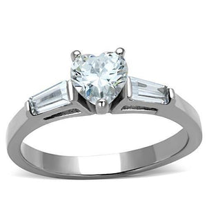 TK1541 - High polished (no plating) Stainless Steel Ring with AAA Grade CZ  in Clear - Joyeria Lady