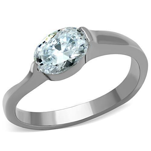 TK1542 - High polished (no plating) Stainless Steel Ring with AAA Grade CZ  in Clear - Joyeria Lady