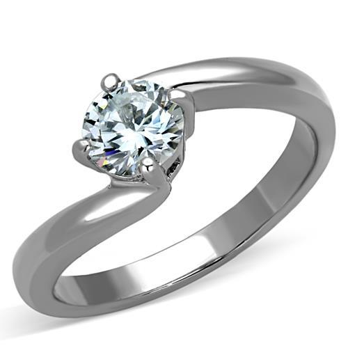 TK1543 - High polished (no plating) Stainless Steel Ring with AAA Grade CZ  in Clear - Joyeria Lady
