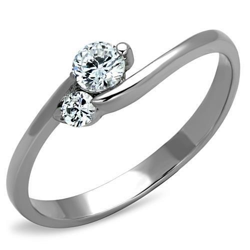 TK1544 - High polished (no plating) Stainless Steel Ring with AAA Grade CZ  in Clear - Joyeria Lady