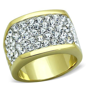 TK1545 - Two-Tone IP Gold (Ion Plating) Stainless Steel Ring with Top Grade Crystal  in Clear - Joyeria Lady