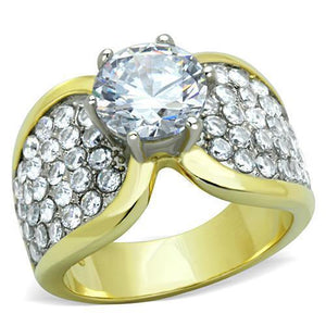 TK1547 - Two-Tone IP Gold (Ion Plating) Stainless Steel Ring with AAA Grade CZ  in Clear - Joyeria Lady