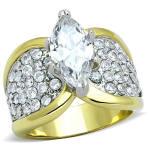 TK1548 - Two-Tone IP Gold (Ion Plating) Stainless Steel Ring with AAA Grade CZ  in Clear - Joyeria Lady