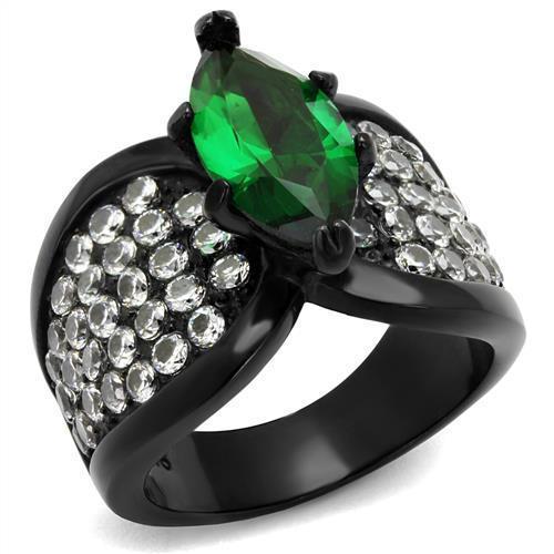 TK1548J - IP Black(Ion Plating) Stainless Steel Ring with Synthetic Synthetic Glass in Emerald - Joyeria Lady