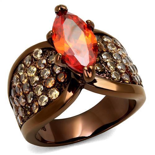 TK1548LC - IP Coffee light Stainless Steel Ring with AAA Grade CZ  in Orange - Joyeria Lady