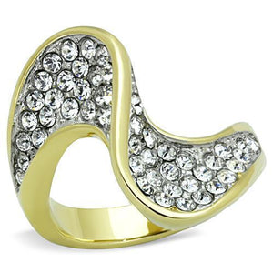 TK1549 - Two-Tone IP Gold (Ion Plating) Stainless Steel Ring with Top Grade Crystal  in Clear - Joyeria Lady