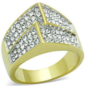 TK1550 - Two-Tone IP Gold (Ion Plating) Stainless Steel Ring with Top Grade Crystal  in Clear - Joyeria Lady