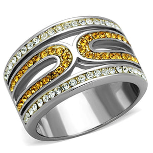 TK1555 - Two-Tone IP Gold (Ion Plating) Stainless Steel Ring with Top Grade Crystal  in Topaz - Joyeria Lady