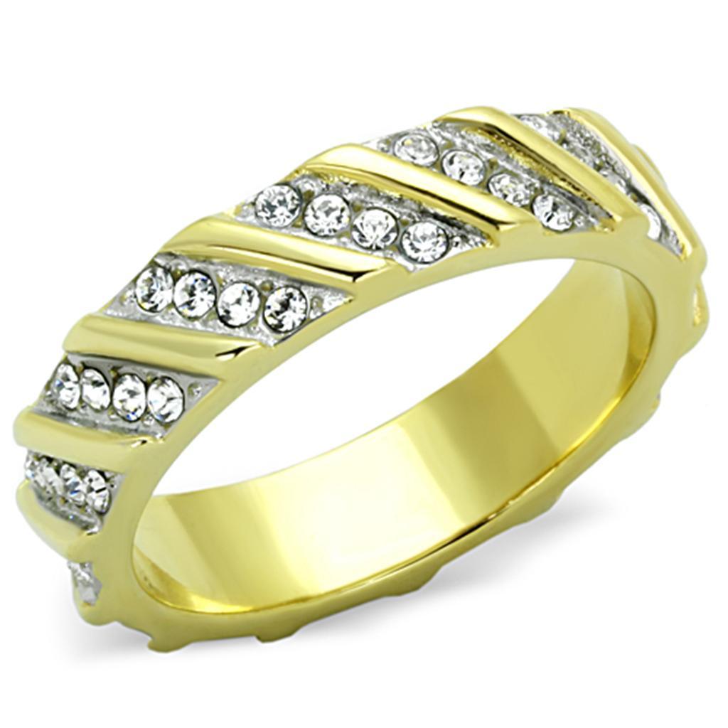 TK1557 - Two-Tone IP Gold (Ion Plating) Stainless Steel Ring with Top Grade Crystal  in Clear - Joyeria Lady