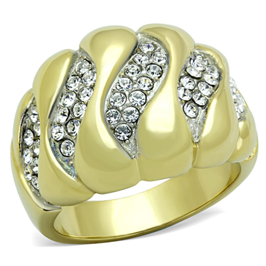 TK1559 - Two-Tone IP Gold (Ion Plating) Stainless Steel Ring with Top Grade Crystal  in Clear - Joyeria Lady