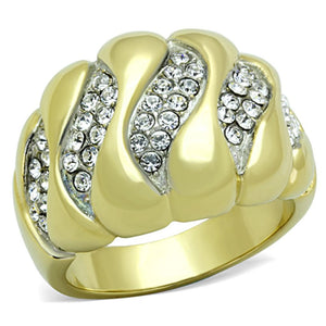 TK1559 - Two-Tone IP Gold (Ion Plating) Stainless Steel Ring with Top Grade Crystal  in Clear - Joyeria Lady