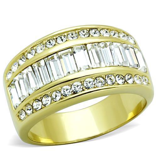 TK1561 - IP Gold(Ion Plating) Stainless Steel Ring with Top Grade Crystal  in Clear - Joyeria Lady