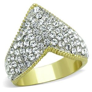 TK1562 - Two-Tone IP Gold (Ion Plating) Stainless Steel Ring with Top Grade Crystal  in Clear - Joyeria Lady