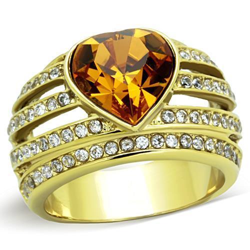 TK1563 - IP Gold(Ion Plating) Stainless Steel Ring with Top Grade Crystal  in Topaz - Joyeria Lady