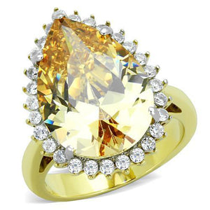 TK1564 - Two-Tone IP Gold (Ion Plating) Stainless Steel Ring with AAA Grade CZ  in Champagne - Joyeria Lady