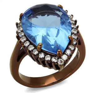 TK1564LC - IP Coffee light Stainless Steel Ring with Top Grade Crystal  in Light Sapphire - Joyeria Lady