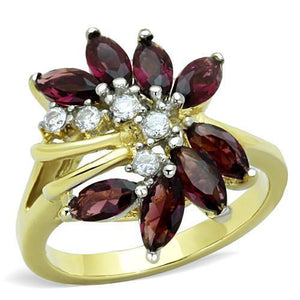 TK1565 - Two-Tone IP Gold (Ion Plating) Stainless Steel Ring with Synthetic Synthetic Glass in Amethyst - Joyeria Lady