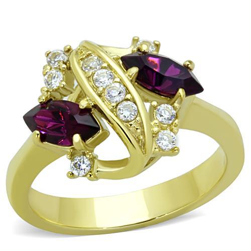 TK1567 - IP Gold(Ion Plating) Stainless Steel Ring with Top Grade Crystal  in Amethyst - Joyeria Lady