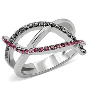 TK156 - High polished (no plating) Stainless Steel Ring with Top Grade Crystal  in Multi Color - Joyeria Lady