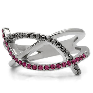 TK156 - High polished (no plating) Stainless Steel Ring with Top Grade Crystal  in Multi Color