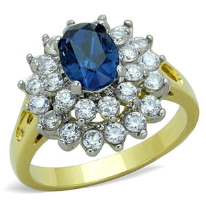 TK1572 - Two-Tone IP Gold (Ion Plating) Stainless Steel Ring with Top Grade Crystal  in Montana - Joyeria Lady