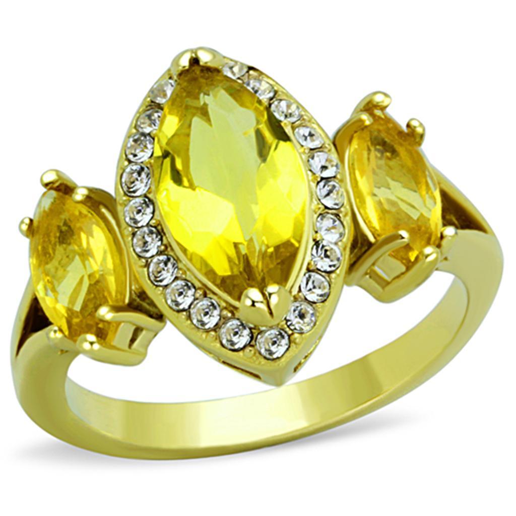 TK1578 - IP Gold(Ion Plating) Stainless Steel Ring with Synthetic Synthetic Glass in Topaz - Joyeria Lady