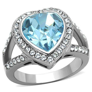 TK1582 - High polished (no plating) Stainless Steel Ring with Top Grade Crystal  in Sea Blue - Joyeria Lady