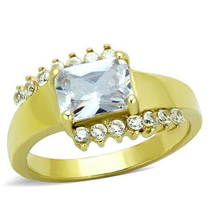 TK1588 - IP Gold(Ion Plating) Stainless Steel Ring with AAA Grade CZ  in Clear - Joyeria Lady