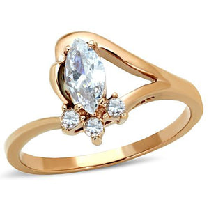 TK1590 - IP Rose Gold(Ion Plating) Stainless Steel Ring with AAA Grade CZ  in Clear - Joyeria Lady