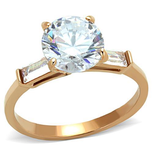 TK1595 - IP Rose Gold(Ion Plating) Stainless Steel Ring with AAA Grade CZ  in Clear - Joyeria Lady
