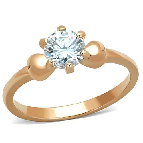 TK1596 - IP Rose Gold(Ion Plating) Stainless Steel Ring with AAA Grade CZ  in Clear - Joyeria Lady