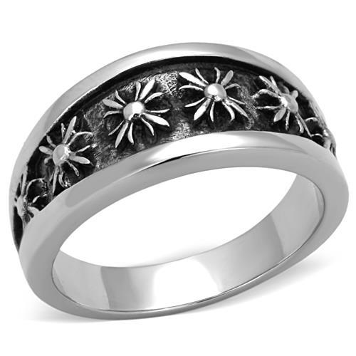 TK1603 High polished (no plating) Stainless Steel Ring with Epoxy in Jet - Joyeria Lady
